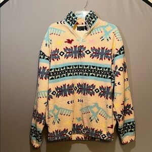 ASOS Cream and Blue Patterned Quarter Zip-Up Sweater